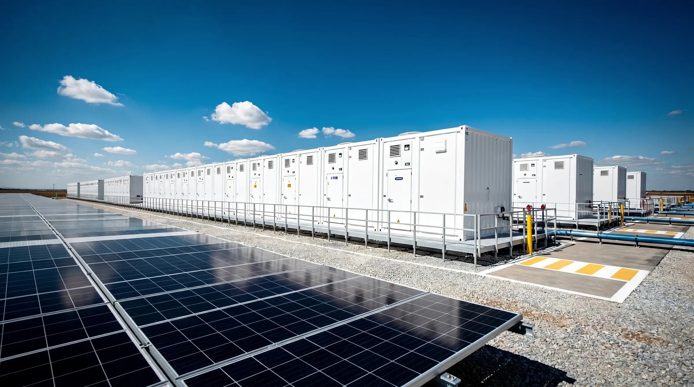 太陽光パネルと並ぶコンテナ型の蓄電設備